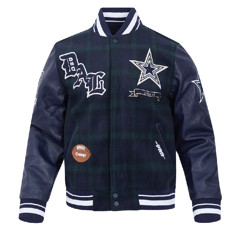 NFL DALLAS COWBOYS PRO PREP PLAID WOOL MEN'S VARSITY JACKET (FOREST GREEN/MIDNIGHT NAVY) Youthful Women's Pop NFL DALLAS COWBOYS PRO PREP PLAID WOOL MEN'S VARSITY JACKET (FOREST GREEN/MIDNIGHT NAVY) Youthful Women's Pop