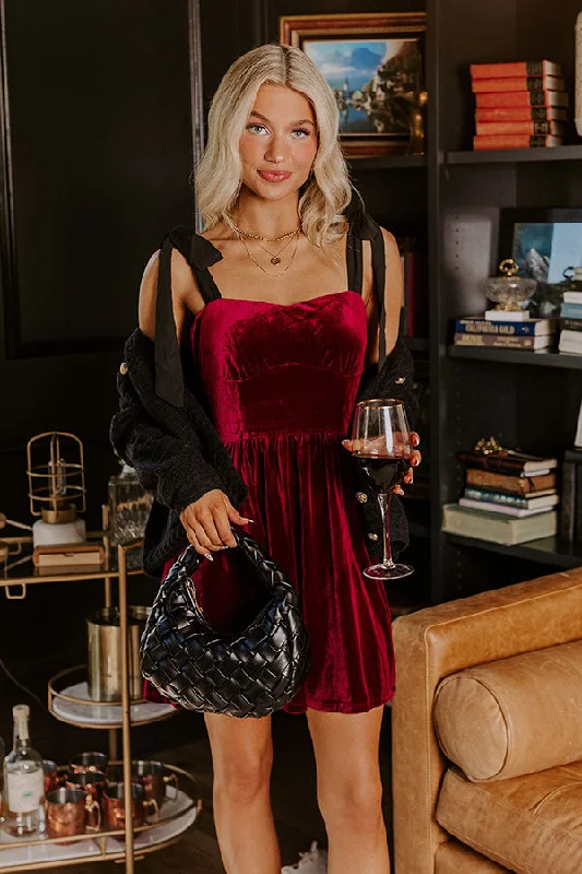 Let's Have A Toast Velvet Mini Dress in Wine Laid - back Women's Style
