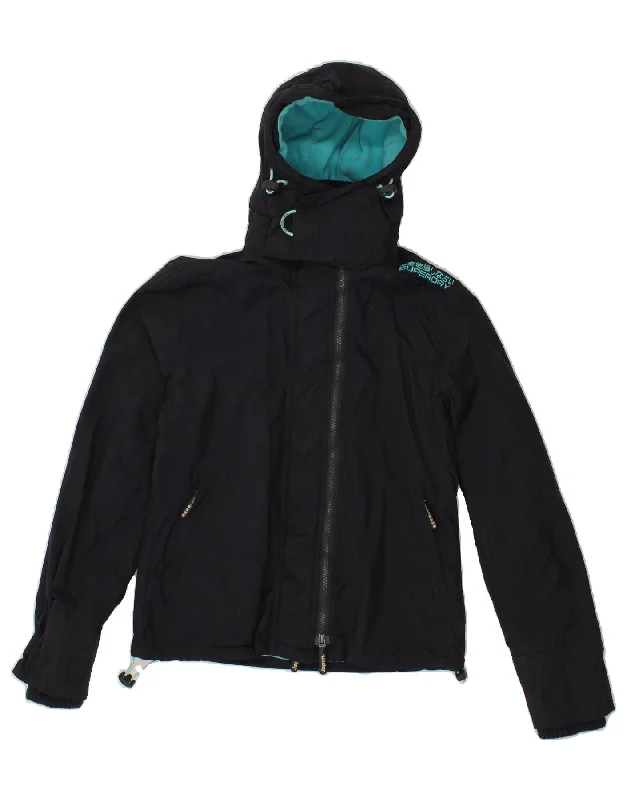 SUPERDRY Womens Hooded Windbreaker Jacket UK 14 Medium Navy Blue Polyester Sophisticated Women's SUPERDRY Womens Hooded Windbreaker Jacket UK 14 Medium Navy Blue Polyester Sophisticated Women's