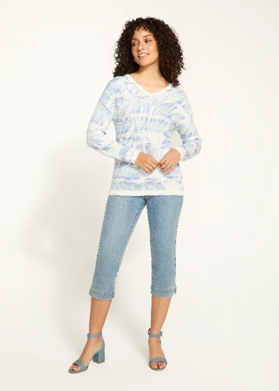 Jaquard V-Neck Sweater, Floral Jacquard Modern Women's 
