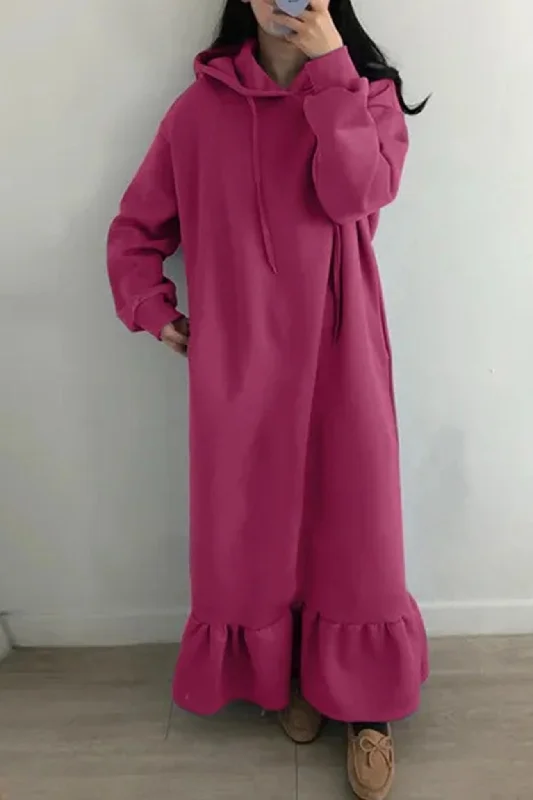 Solid Hoodie Fishtail Sweatshirt Dress Hip Women's Retro