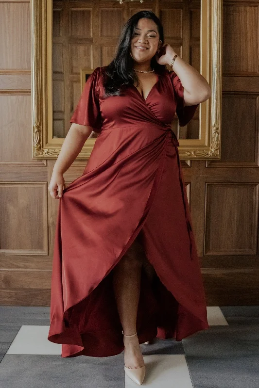 Vara Satin Maxi Wrap Dress | Terracotta Classic Women's Pin - striped