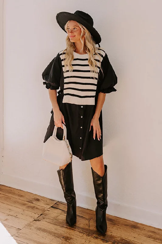 Sweet As Can Be Stripe Mini Dress in Black Sporty Women's Tennis