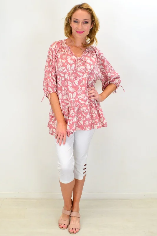Blush Pink Sail Away tie neck Tunic Top Practical Women's Quick - dry