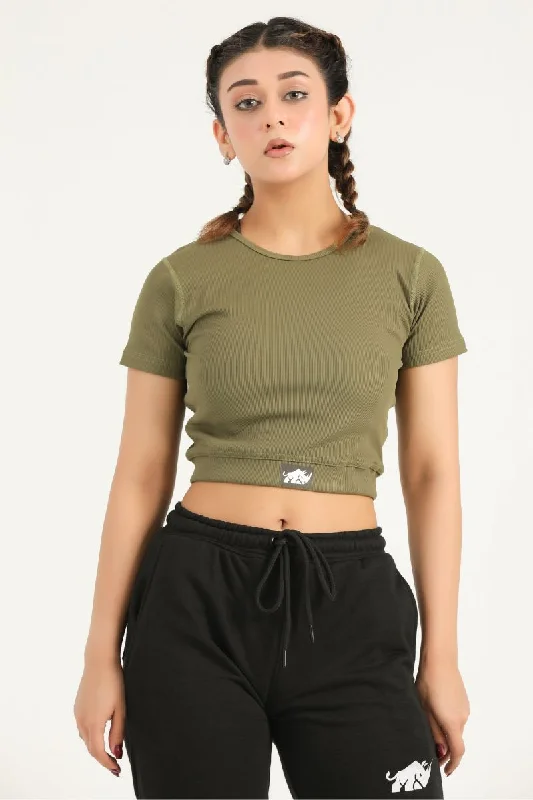 PRIME CROP TEE- OLIVE Vintage Women's 1970S 