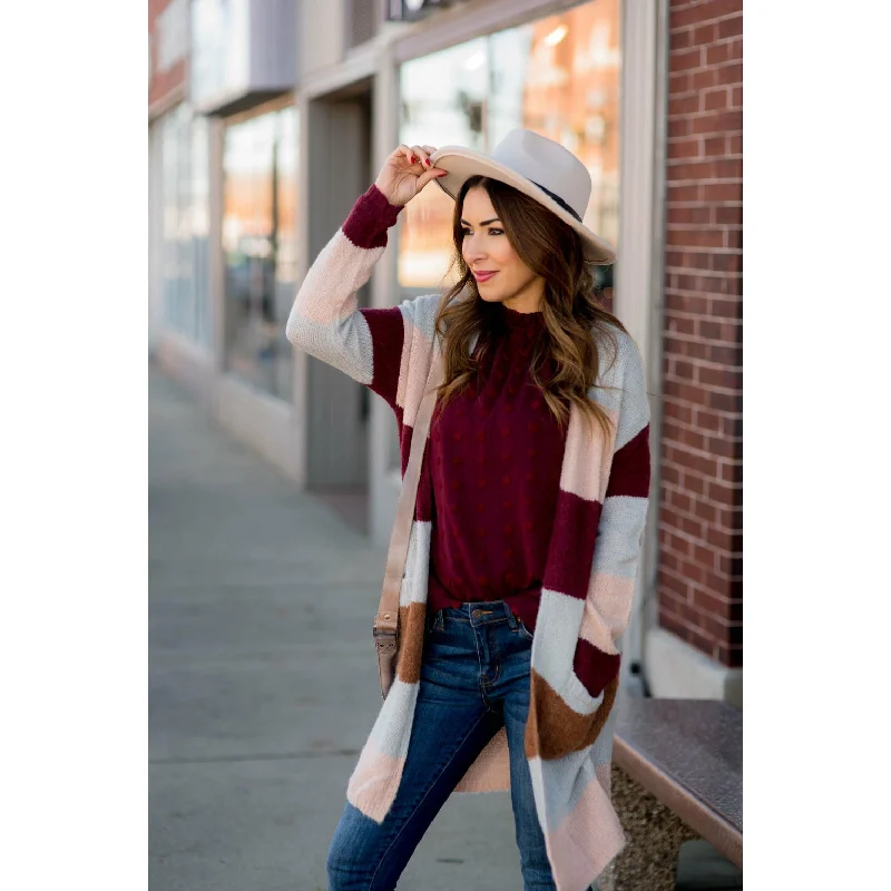 Cozy Color Blocked Cardigan Stylish Women's Neon