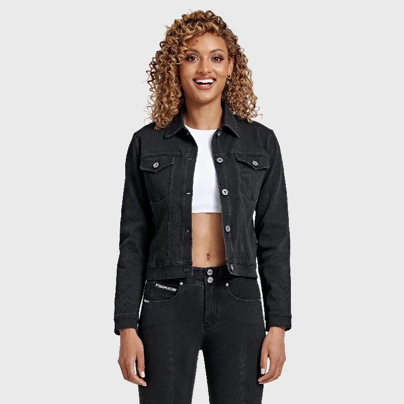 Denim Jacket - Black + Black Stitching Monochromatic All - in - one