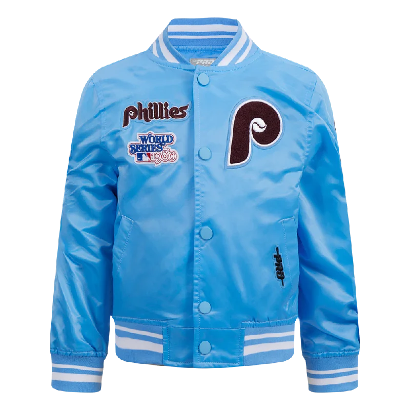 PHILADELPHIA PHILLIES RETRO CLASSIC TODDLER BOYS RIB SATIN JACKET (UNIVERSITY BLUE) performance