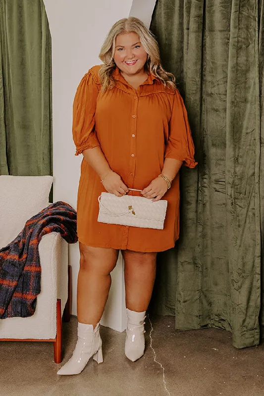 Falling Leaves Button Down Mini Dress in Pumpkin Curves Sporty Women's Tennis