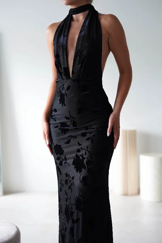 Tara Floral Jacquard Maxi Dress | Black Modern Women's 