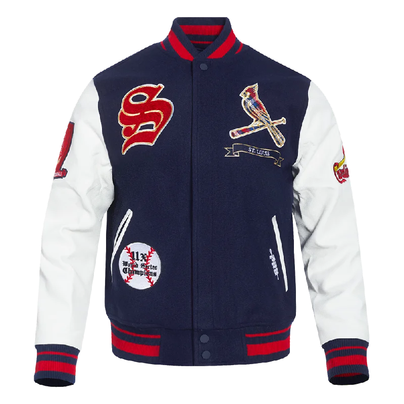 MLB ST. LOUIS CARDINALS PRO PREP WOOL MEN'S VARSITY JACKET (MIDNIGHT NAVY/RED/MIDNIGHT NAVY) Feminine Women's Style MLB ST. LOUIS CARDINALS PRO PREP WOOL MEN'S VARSITY JACKET (MIDNIGHT NAVY/RED/MIDNIGHT NAVY) Feminine Women's Style