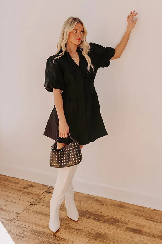 Exceptionally Chic Button Down Mini Dress in Black Refined Women's Velvet