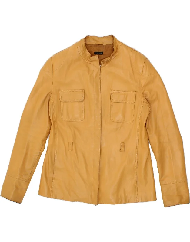 VINTAGE Womens Leather Jacket IT 48 XL Yellow Leather Relaxed Women's Beachy