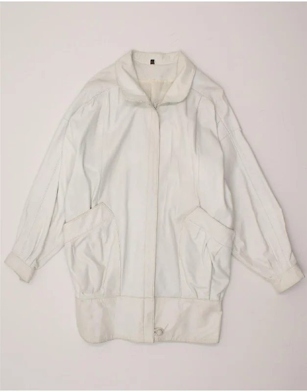 VINTAGE Womens Oversized Leather Coat UK 10 Small White Leather Streetwear Style for VINTAGE Womens Oversized Leather Coat UK 10 Small White Leather Streetwear Style for