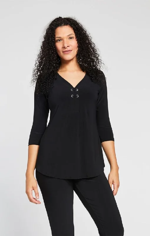 Sympli, 22208 Halo Henley , 3/4 sleeve Feminine Women's Style 