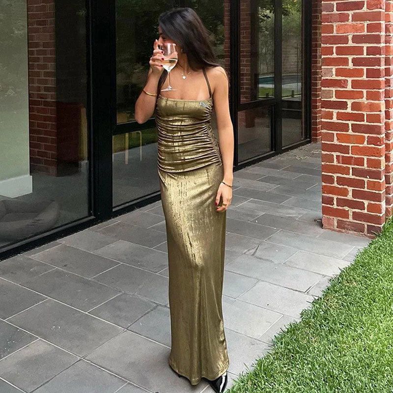 Halter Neck Sleeveless Bodycon Maxi Dress - Olive Green Practical Women's Quick - dry