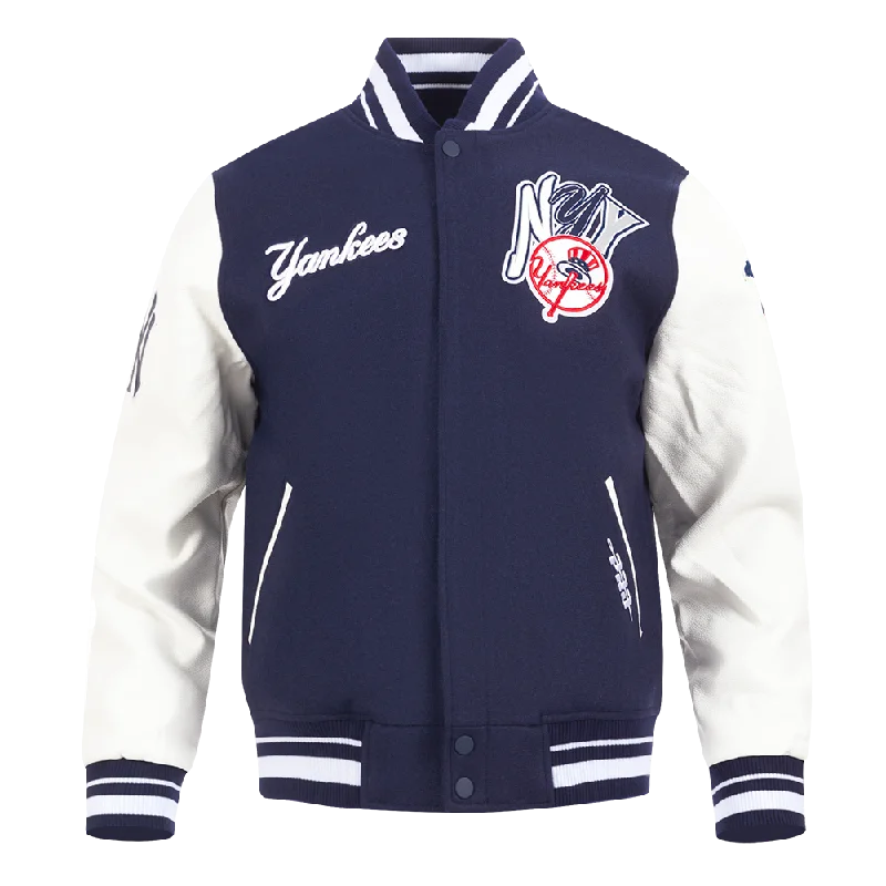 MLB NEW YORK YANKEES CITY RANSOM MEN'S RIB WOOL VARSITY JACKET (MIDNIGHT NAVY/WHITE) Sharp Women's Italian