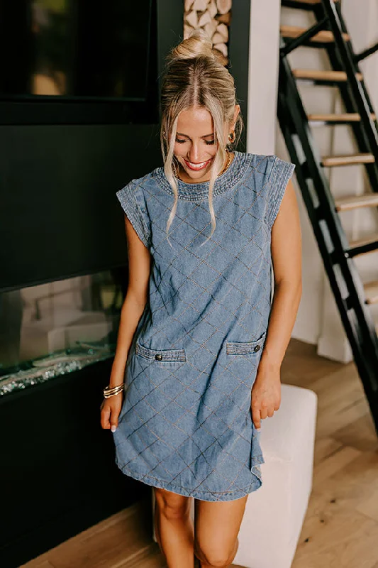 Metropolitan Muse Denim Mini Dress in Medium Wash garde