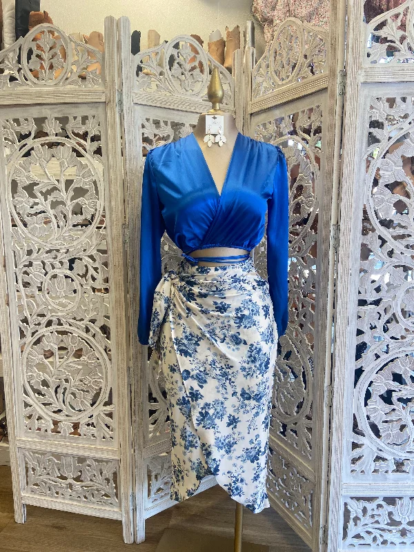 Royal Blue Satin Wrapped Top Refined Women's Classic 