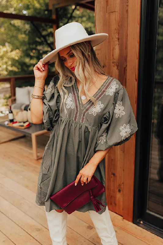 Tucson Sunsets Embroidered Mini Dress in Sage Refined Women's Hand - crafted