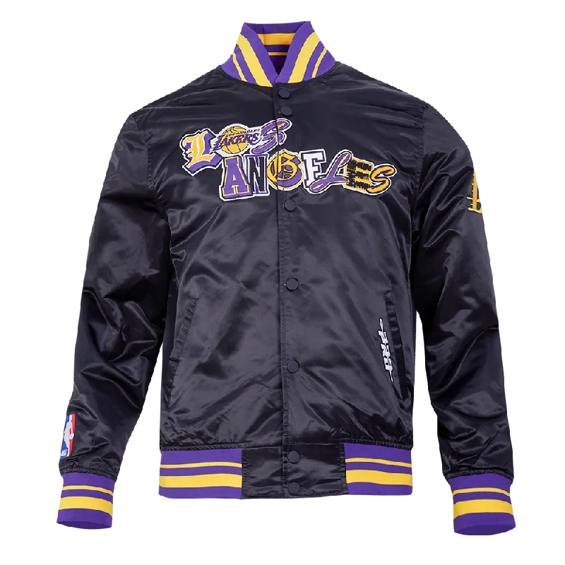 NBA LOS ANGELES LAKERS CITY RANSOM MEN'S RIB SATIN JACKET (BLACK/PURPLE) Disco