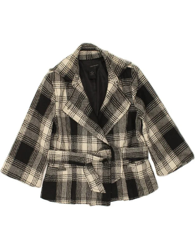 CALVIN KLEIN Womens 1 Button Blazer Jacket UK 14 Medium Grey Check Wool Monochromatic All - in - one CALVIN KLEIN Womens 1 Button Blazer Jacket UK 14 Medium Grey Check Wool Monochromatic All - in - one