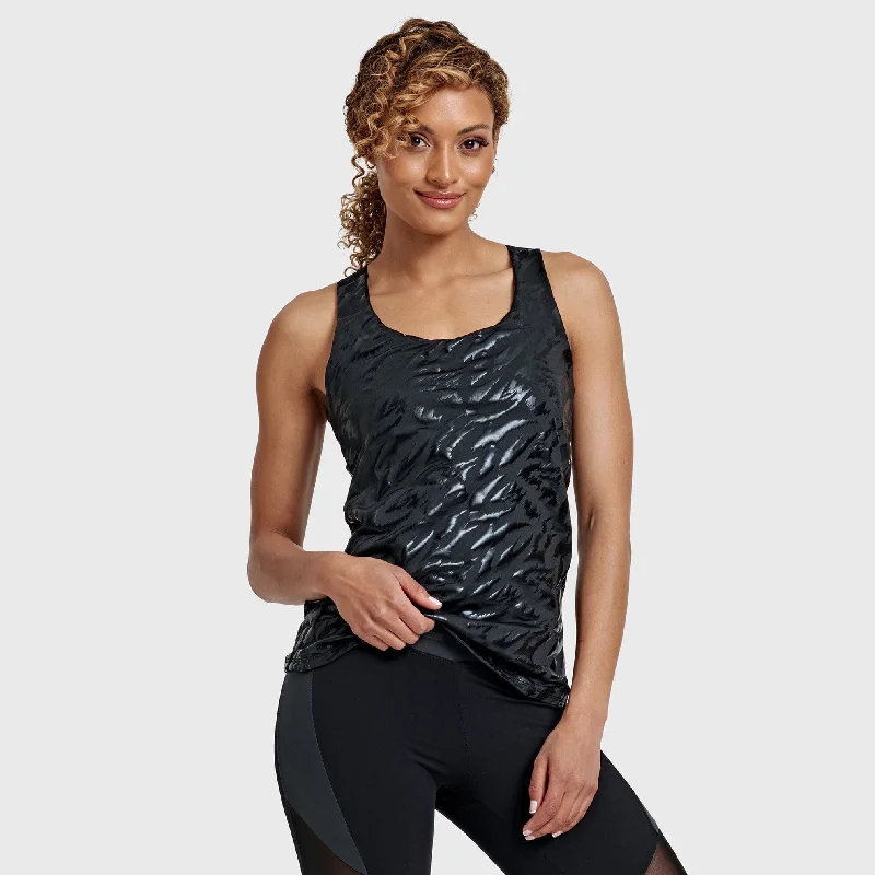 Sports Tank Top Tonal Zebra Print - Black Elegant Women's Formal 