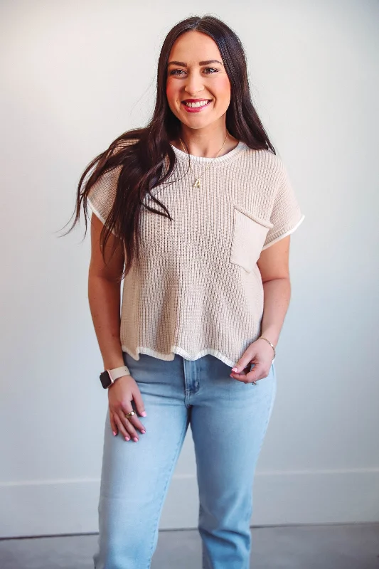 Haley Knit Top-Taupe/Off White Sophisticated Women's 