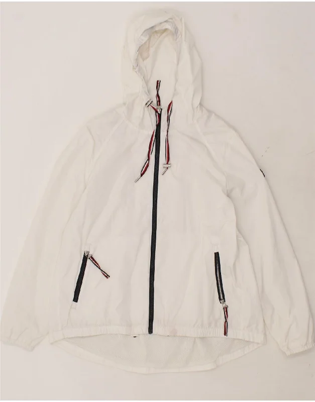 TOMMY HILFIGER Womens Hooded Rain Jacket UK 12 Medium White Polyester purpose