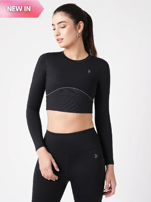 Black & Blue Endurance Full Sleeve Crop Top Stylish Women's Neon