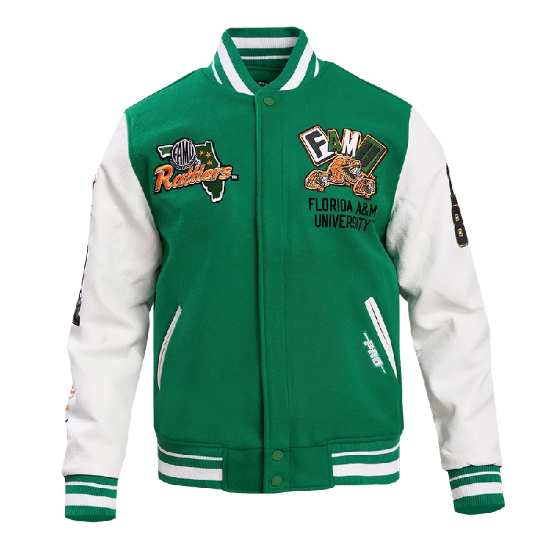 NCAA FLORIDA A&M UNIVERSITY HOMECOMING WOOL MEN'S VARSITY JACKET (KELLY GREEN/ WHITE) Dynamic Women's High - energy