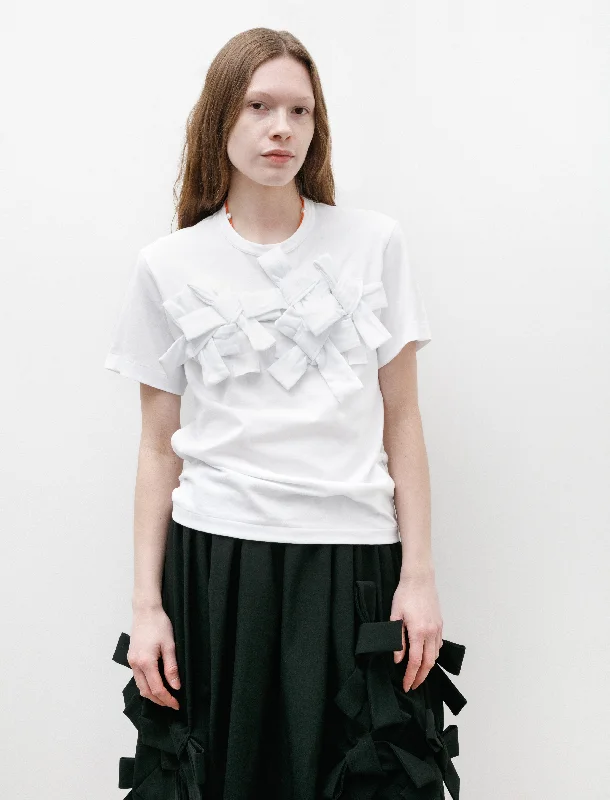 Collaged Bow T-Shirt White Elegant Women's Formal 