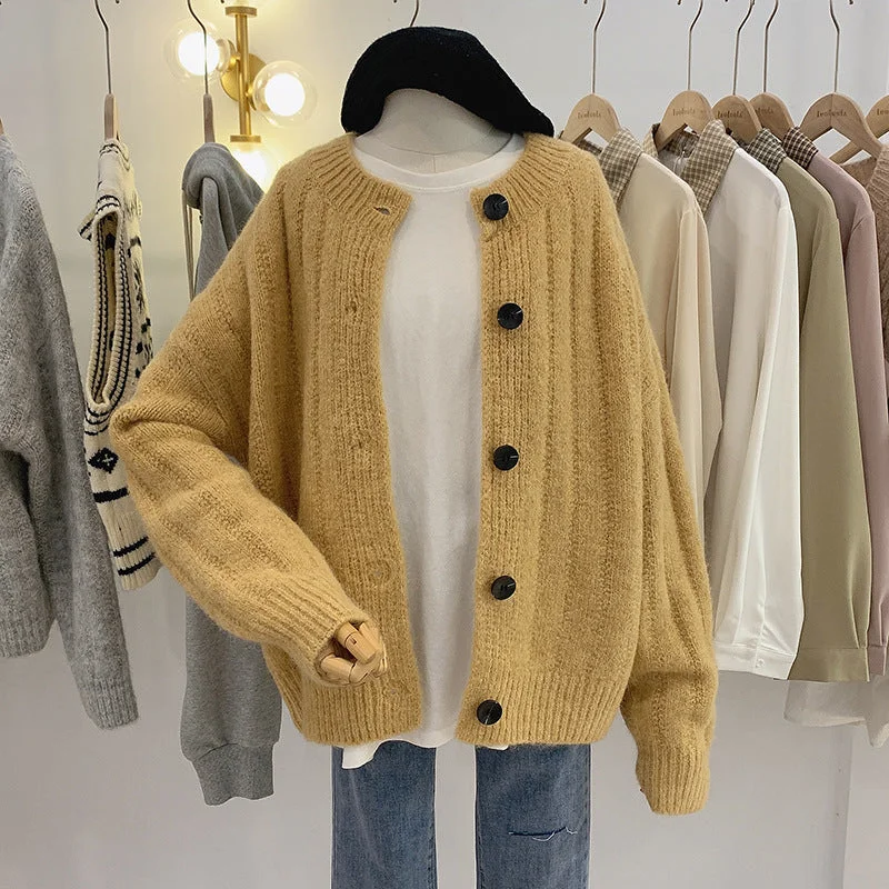 Lazy style, round neck long sleeve cardigans, loose short jacket sweater  1421 Practical Women's Quick - dry