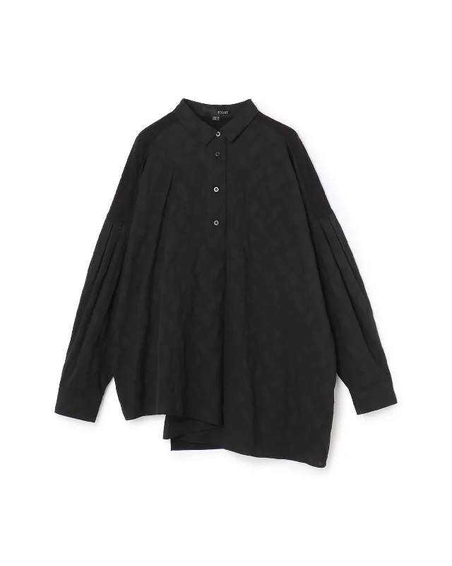Irregular Hem Texture Cotton Blouse Monochromatic Office Style