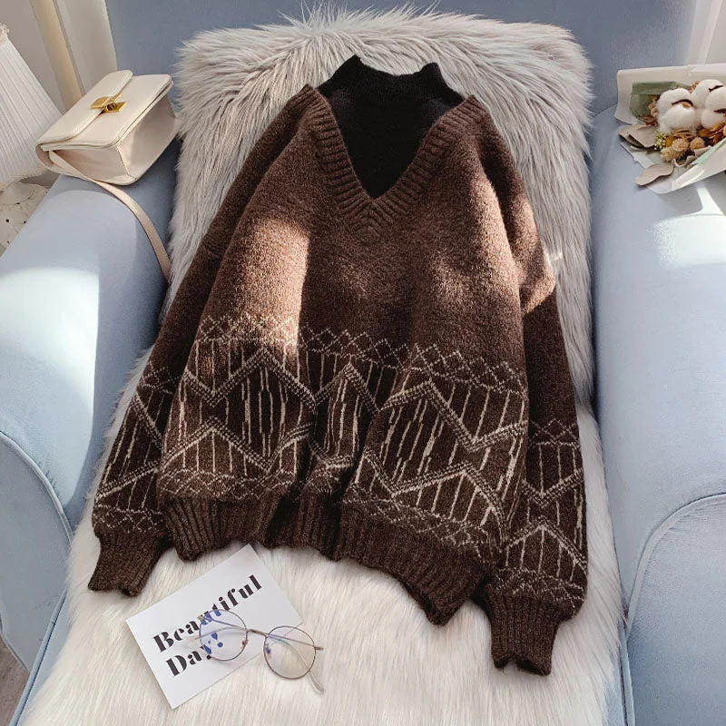 Fake two high necked sweaters and foreign style tops  4937 Earthy Women's Hemp - based