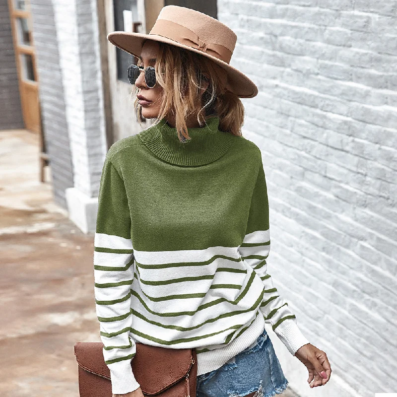 Fashion High Neck Striped Long Sleeve Sweater Wholesale Womens Tops Cool Women's Skate