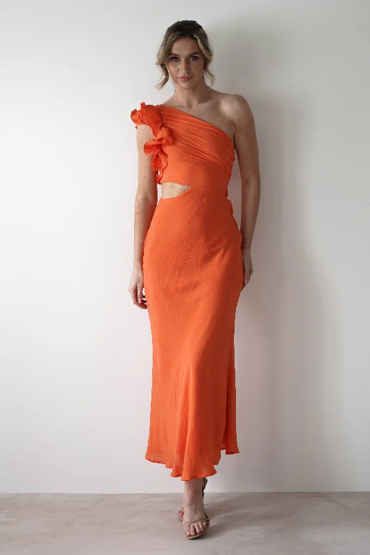 Logen Ruffle Sleeve Midaxi | Orange Trendy Women's Oversized