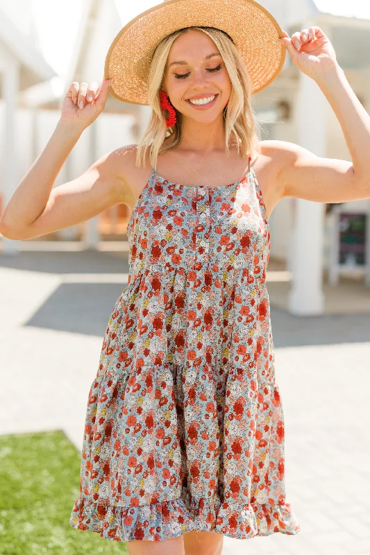 Now You Know Light Denim Floral Dress Modern Women's Tech