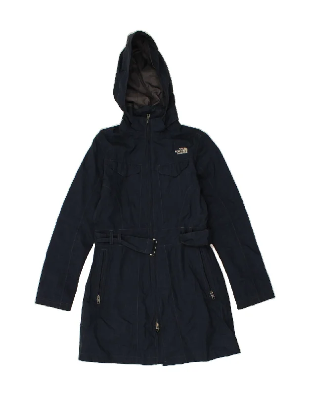 THE NORTH FACE Womens Hooded Overcoat UK 6 XS Navy Blue Polyester Street