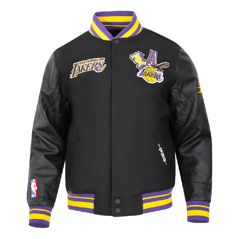 NBA LOS ANGELES LAKERS CITY RANSOM MEN'S RIB WOOL VARSITY JACKET (BLACK/PURPLE) Elegant Women's Formal 