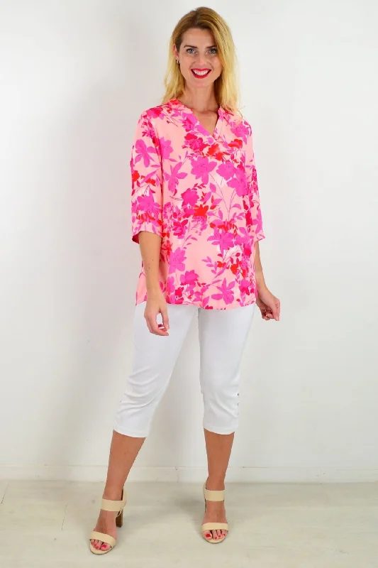 Pop Of Colour Floral Tunic Top Geometric