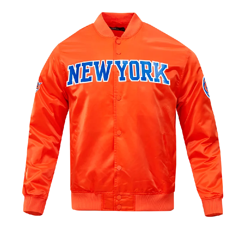 NBA NEW YORK KNICKS TEAM BIG LOGO MEN'S SATIN JACKET (ORANGE) Sustainable Organic