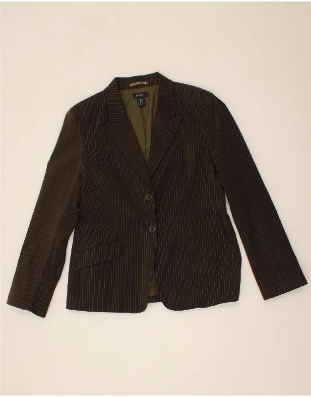 GANT Womens 2 Button Blazer Jacket UK 16 Large Khaki Pinstripe Cotton garde