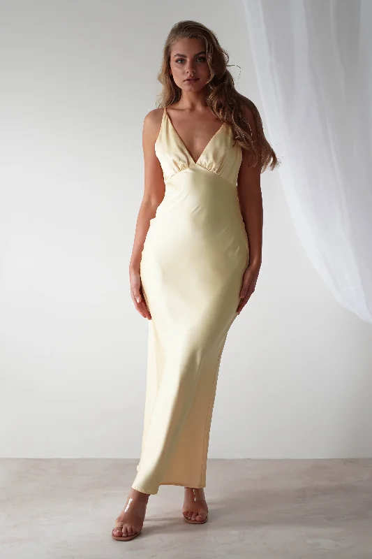 Aimie Soft Satin Maxi Dress | Yellow Sporty Women's Athleisure 