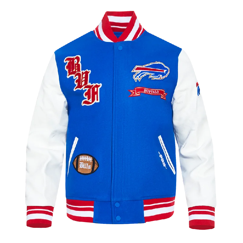 NFL BUFFALO BILLS PRO PREP WOOL MEN'S VARSITY JACKET (ROYAL BLUE/RED) Relaxed Women's NFL BUFFALO BILLS PRO PREP WOOL MEN'S VARSITY JACKET (ROYAL BLUE/RED) Relaxed Women's