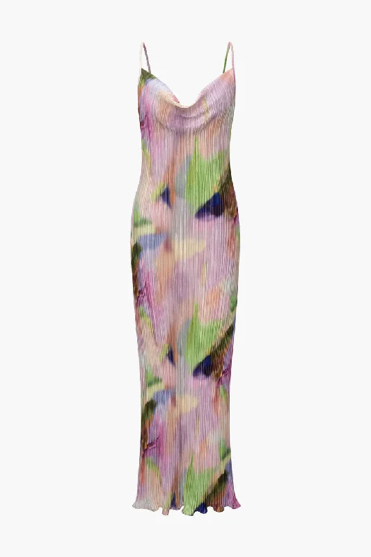 A&A Abstract Plisse Cowl Neck Maxi Dress Traditional Women's Wool