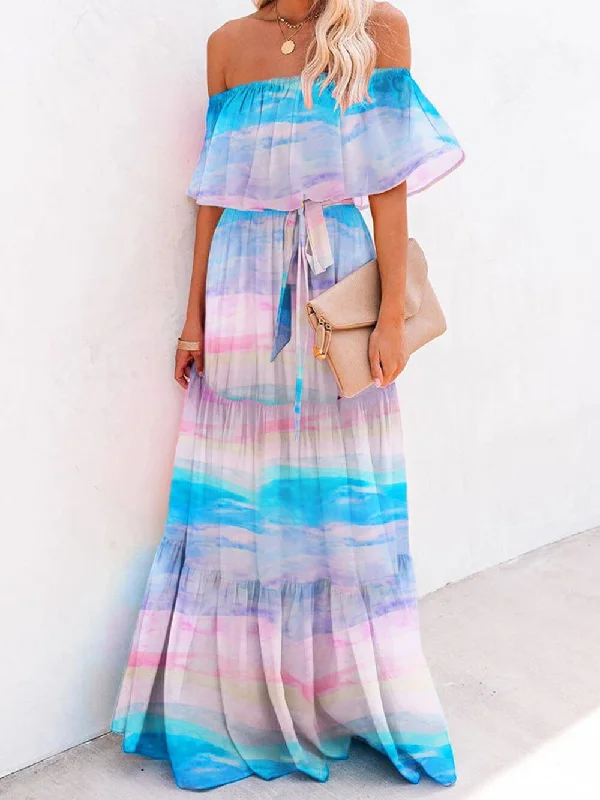 Chest Wrap Printed Charming Full Skirt Dress Sleek Women's 