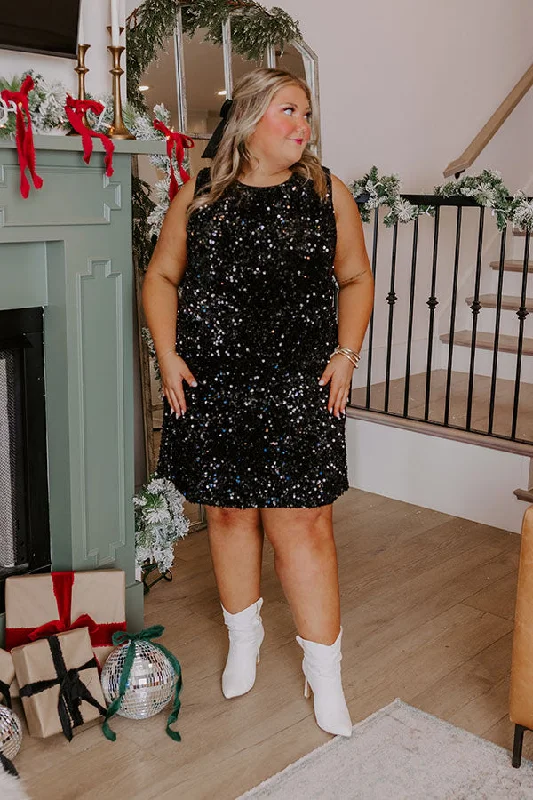 Glam Lifestyle Sequin Mini Dress Curves Artistic Women's Hand - painted