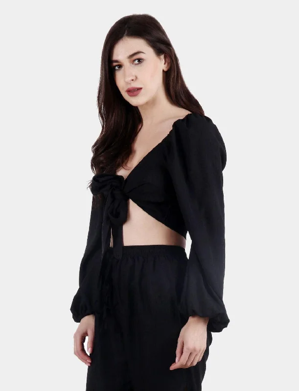 Solid Balloon Sleeves Top Laid - back Women's Vibe