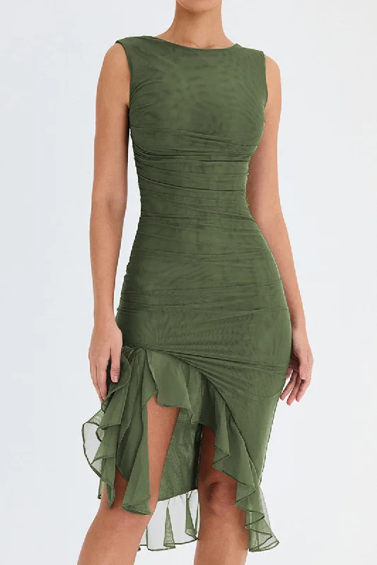 Wendy Ruffle Ruched Midi Dress Relaxed Women's Beachy